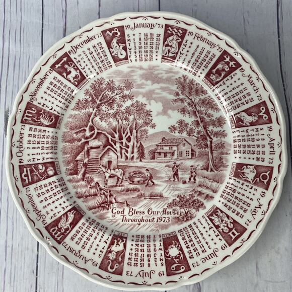 Alfred Meakin Staffordshire England 1973 Zodiac Calendar Plate 9 Inch - Picture 1 of 12